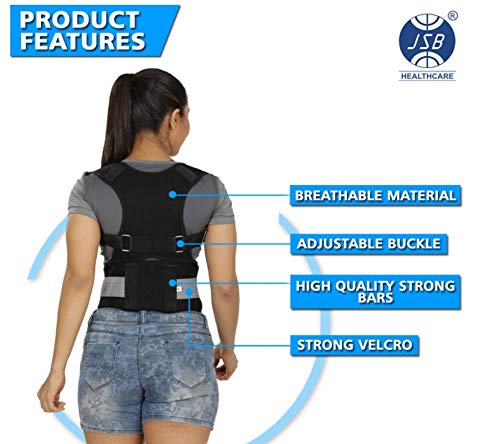 JSB BS63 Back Posture Corrector Belt for Men & Women Lightweight Daily Use Shoulder Pain Relief Support Brace (Large) (Black) 1