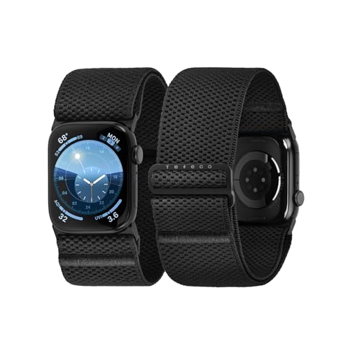 Tefeca Edge Series Stretchy Band Compatible with Apple Watch Ultra 2/Ultra 49mm, Series 10 46mm, Series 9/8/7 45mm, SE2/SE/6/5/4 44mm(Hyper Black,Ultra Wide for 49mm/ 45mm/ 44mm/ 42mm)