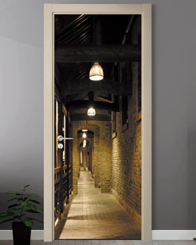 Door Sticker - Flfk 3D Door Mural Peel And Stick, Removable Self-Adhesive Retro Corridor Door Wallpaper For Home Decor, 30.3 "W X 78.7 "L, Set Of 2 Sheets #TOP27
