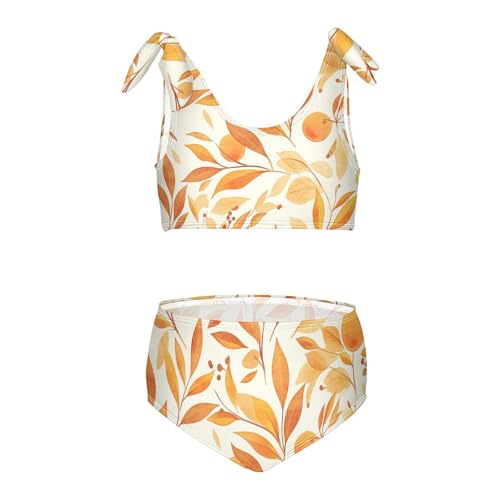 KLL Watercolor Orange Fruit Leaves Girls Two Piece Bikini Set Quick-Dry Swimsuit Swimwear Adjustable Strap