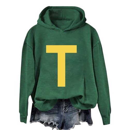 Qokbloi Letter T Funny Halloween Costume Pullover Hoodie Letter A Hoodie Funny Halloween Cosplay Shirt Green