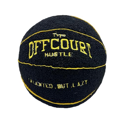 Kexpery Round Cushion 25cm 3D Ball Shaped Throw Cushion Fluffy Filled 3D Offcourt Basketball Basketball Pillow Decorative Home Decoration Kids Gifts (Black)