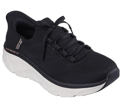 Skechers D'Lux Walker 2.0 Thrill Movement, Zapatillas Mujer, Black Knit/Tan Trim, 37.5 EU