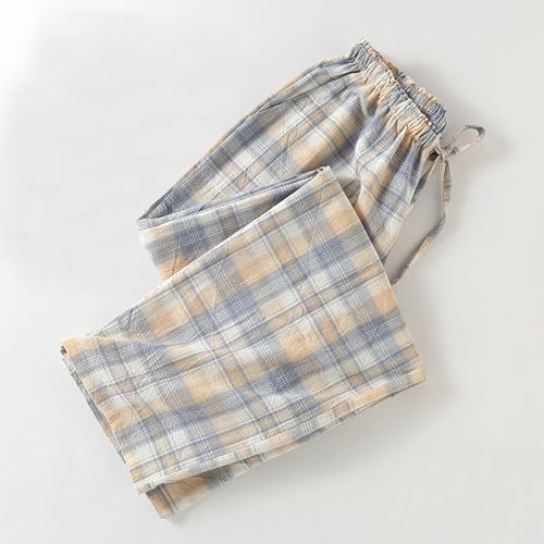 Mens Pajama Pants Cotton Lightweight Elastic Waist Drawstring Soft Lounge Sleepwear Plaid Bottoms Breathable Comfortable2