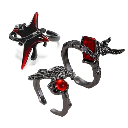 Image of figurine 3Pcs Gothic Rings, Rings for Man, Gothic Jewellery for Men and Women, Dark Aesthetic Rings for Daily Goth Fashion and Music Events