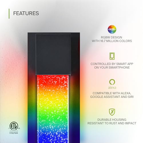 Image of ASD LED 24 inch Bubble Glass Wall Light Fixture, Outdoor & Indoor Seeded Sconce | RGBW, Smart, Waterproof, ETL Listed | 9W 250LM 3000-5000K 100-277V | Exterior Lantern, Porch Lighting | Black, 2 Pack