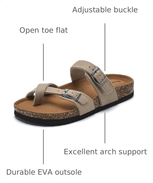 Image of Torotto Boys Girls Sandals with Cork Footbed Adjustable Buckle Casual Flip Flops Sandals Open Toes Flat for Kids Toddler
