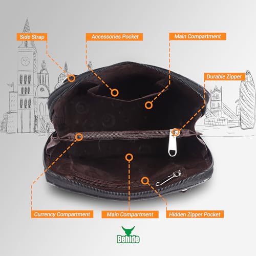 Image of BEHIDE Women's Genuine Leather Sling Bag - Stylish Cross-Body Handbag for Women, Adjustable Shoulder Strap