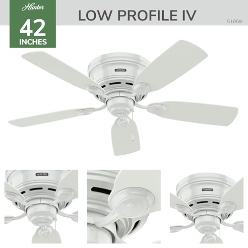 Image of Hunter Low Profile IV, Indoor, Ceiling Fan, No Light, 42 inch, Snow White
