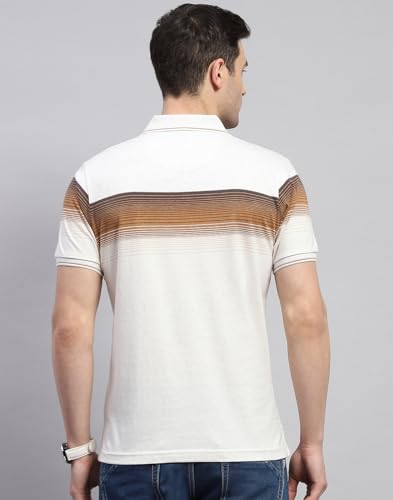 Image of Monte Carlo Mens Striped Polo Collar Half Sleeve Cotton Blend Casual T-Shirt (224064228)