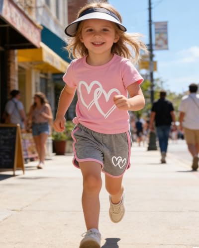 Image of Kids Girl Clothes Tie Dye Heart Print Short Sleeve Top and Shorts Toddler Girl Summer Outfits Short Set