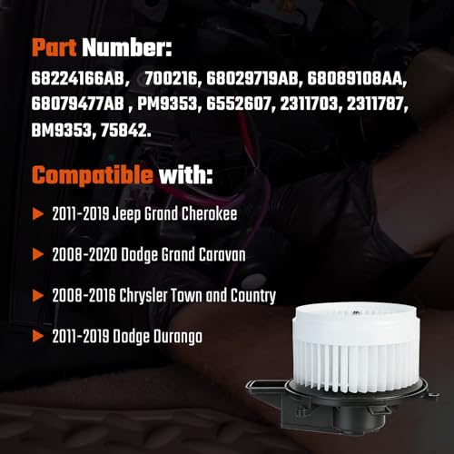 Image of HVAC Blower Motor Fit for Jeep Grand Cherokee 2011-2019, Fit for Dodge Grand Caravan 2008-2020, for Durango 2011-2019, Fit for Chrysler Town and Country 2008-2016 Replaces # 68224166AB
