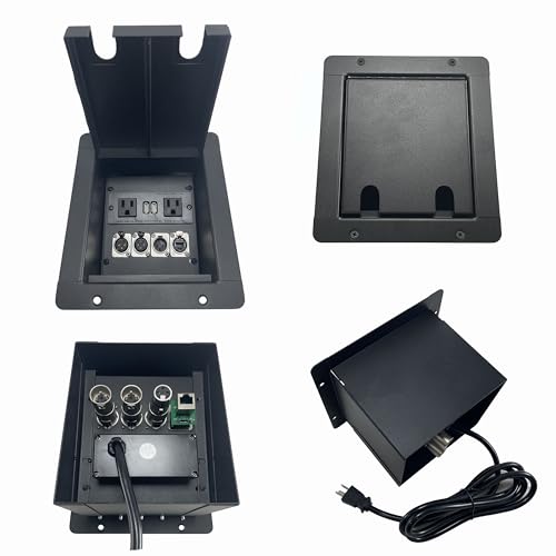 ProSpeakerparts ProCraft Recessed Floor Pocket - Mini Stage Connectivity Box with a 2-Hole Lid; 1 Wired AC Outlet; and 2 XLR Female, 1 XLR Male, and 1 RJ45 Connectors