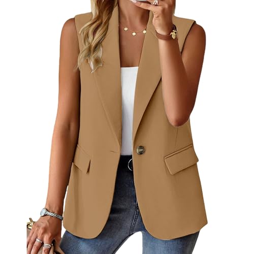 Blazer Vest for Women Sleeveless Vest Tops Open Front Casual Blazer Single Button Work Office Suit Jacket Waistcoat