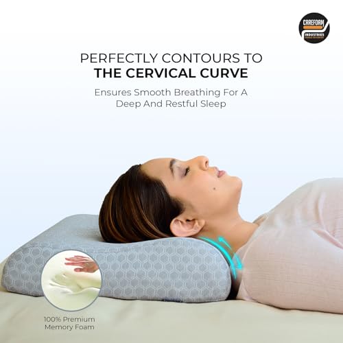 Image of CareFoam Cervical Memory Foam Pillow for Neck Support | 2-Year Manufacturing Warranty | Orthopedic Contour Pillow for Cervical Spine Alignment & Shoulder Support | Made in India | 19 x 11 x 3.5 Inch