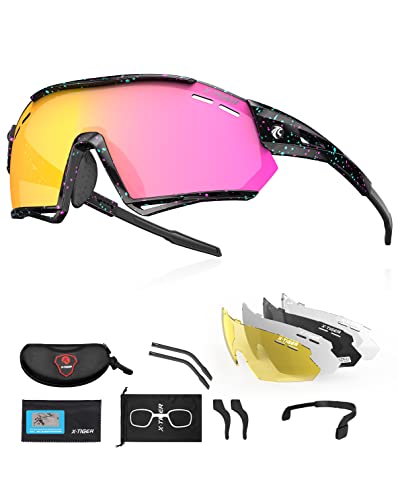 X-TIGER Gafas Ciclismo Hombre Polarizadas Gafas Ciclismo con 5 Lentes Intercambiables UV 400