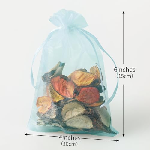 Image of 100PCS Baby Blue Organza Bags, 4x6 Inch Small Mesh Bags Drawstring, Jewelry Gift Bags for Baby Shower Party Candy