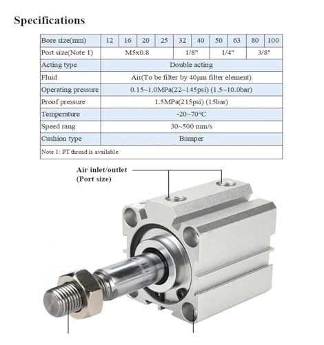Vérin pneumatique compact course 40mm cylindre double effet mince SDA