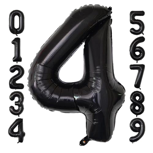Image of Number Balloons Black Party Balloon - Giant Number 4 Balloon, 40 Inch Large Balloon for Birthday Decorations, Black Party Supplies for Men Women