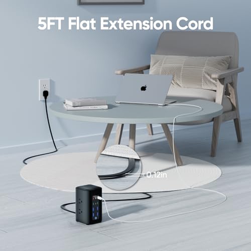 TenTrend Power Strip Tower, 230W Total Fast Charging Station for Multiple Devices, 5FT Extension Cord Tower with 6 Outlets 8 USB(4 USB C), 2000J Surge Protector for Home Office, Dorm Essentials - Image 7