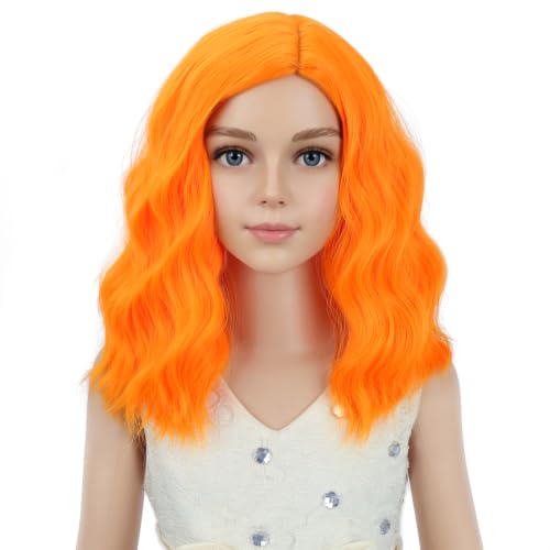 Image of PATTNIUM Orange Wig for Girls Kids Short Light Orange Wigs Side Part Shoulder Length Wavy Heat Resistant Synthetic Wig