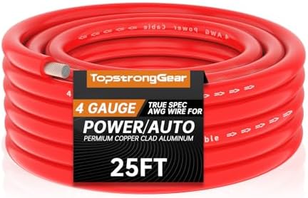 4 Gauge Red 25ft Power/Ground Wire-Copper Clad Aluminum CCA-True 4 AWG Power Wire-True Spec and Soft Touch Cable (Red)