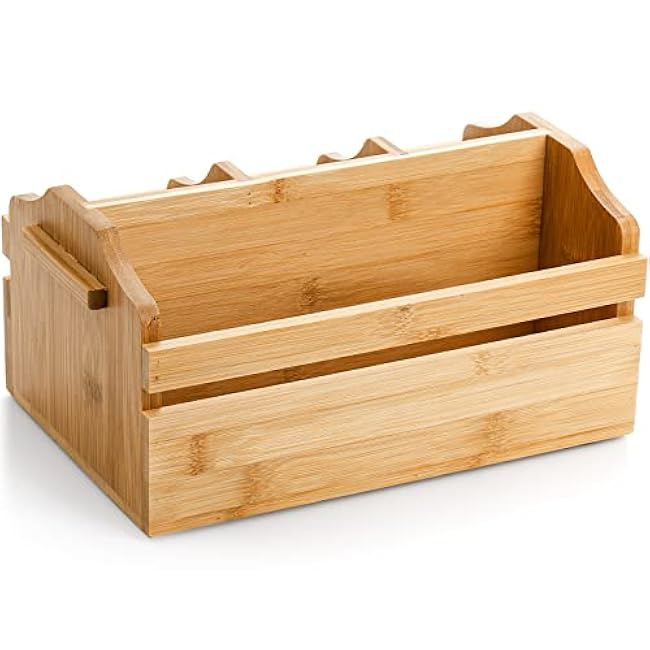 Yesland Wooden Utensil Holder Silverware Holder Caddy, 4 Compartments Bamboo for Party Kitchen Countertop