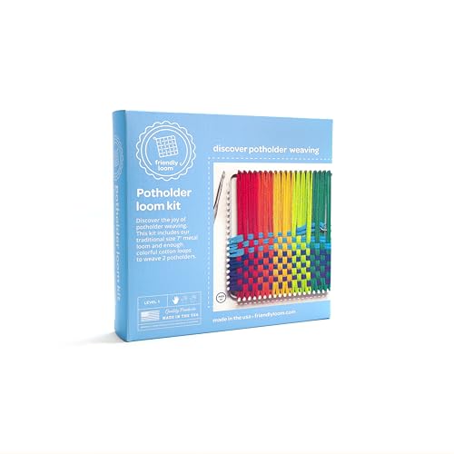 Friendly Loom 7 Traditional Potholder Weaving Kit | Sturdy Metal Loom and Quality Cotton Weaving Loops in Rainbow Colors | Complete Kit to Weave 2 Functional Potholders | Made in the USA