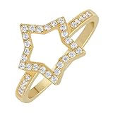 GOURIK 18K Yellow Gold Plated Star Shape Simulated Diamond Ring Size 7 for Women - Comfort Fit Non-Tarnishing Dainty Ring - Light Weight Engagement Jewelry Gifts for Her