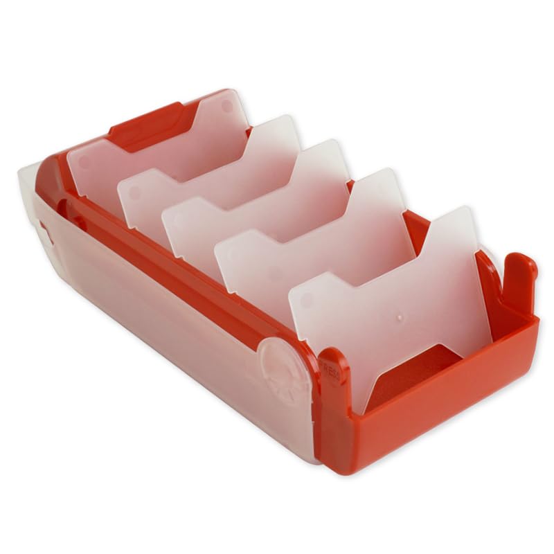 TimeTEX - Karteikasten aus robustem Kunststoff, A8, Halbtransparent mit einschiebbarem Deckel, 5-Fächer-Lernmethode, 20x9x6,5cm, Farbe: rot – Ansicht 4