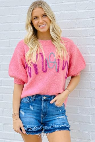 Casual Short Puff Sleeve Ribbed Hemline Sweater - Elegant and Stylish4