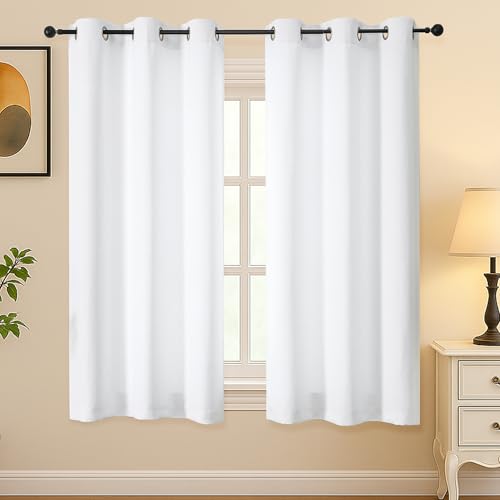 Simplebrand Pure White Light Filtering Curtains for Bedroom 63 Inch Length 2 Panels Set, Thermal Insulated Energy Saving Curtains for Kids Room,...