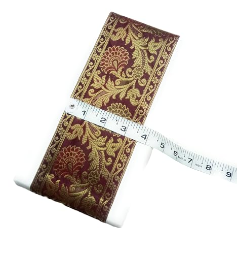 Image of Brocade Ethnic Work 9 Meter Laces and Borders Material for Dresses, Sarees, Lehenga, Suits, Blouses, Dupatta, chunri and Crafts (Wine Maroon)