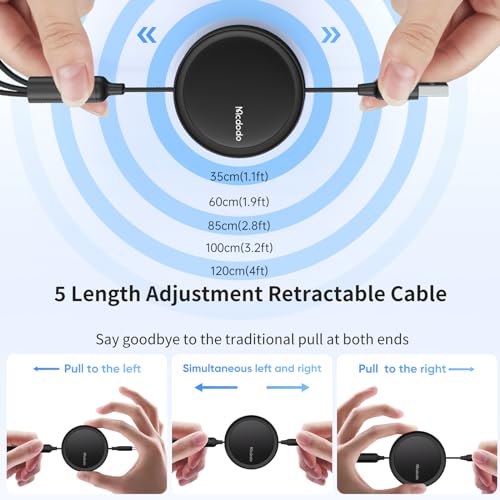 mcdodo Beat Drum Multi Charging Cable,Retractable 3 in 1 Phone Charger Cord 4ft with Type C/Micro USB Port Compact for Travel USB Cable