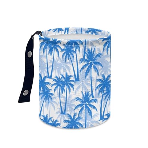 Image of Blue Palm Tree Car Trash Can Foldable Hanging Portable Dustbin Bin for Back Seat, Front Console, Floor, or Hanging Headrest Waste Basket