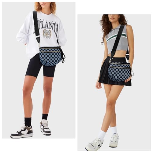 Image of Lushandy Bum Bag Checkered Crossbody Bag Mom Everyday Purse | Roomy Space, Wipe Clean, Wide Strap