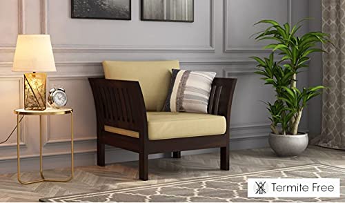 Image of Sheesham Wood 5 Seater Sofa Set | 3+1+1 Solid Wood Sofa Furniture | Wooden Sofa Set 5 Seater for Living Room Home Office (Walnut Finish)