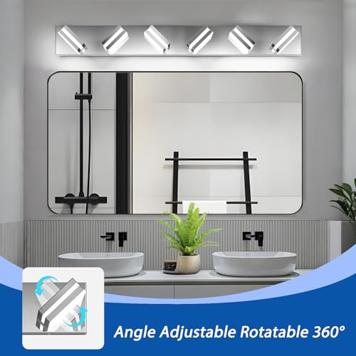 Image of IZORRO LED Modern Bathroom Lights Fixtures(6-Light,Dimmable,360Rotate),Chrome Acrylic Wall Lighting,Vanity Lights for Bathroom Over Mirror - 6000k 36In (No Assembly Required)