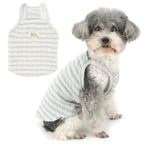 ZUNEA 犬の服 夏用 キャミソール タンクトップ シャツ 小型犬 超小型犬用 おしゃれ ボーダー柄 涼しい ベスト Dリング付き 可愛い 女の子 人気 チワワ 服 柔らかい 通気性 袖無し ドッグウェア 洋服 かわいい 子犬 トイプードル 猫服 お散歩