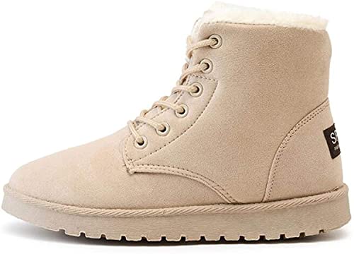 GreSeaso Botas de nieve con forro de piel para mujer, zapatos de nieve ligeros para exteriores, zapatos antideslizantes para exteriores, botines cálidos-38 EU, beige Cover