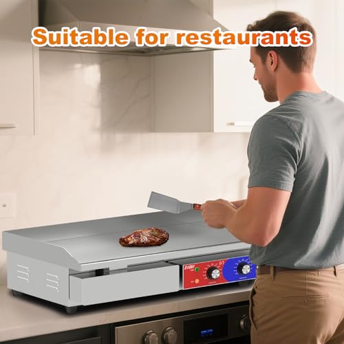Image of 29'' * 16'' Commercial Electric Countertop Griddle -110V Flat Top Griddles w / 122-572F Adjustable Temperature and Non-Stick, 3000W Stainless Steel Electric Griddle w / 10mm Thick Cast Iron