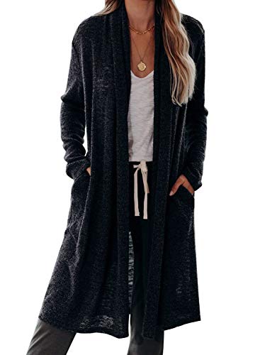 Sidefeel Women Open Front Long Sleeve Knit Drape Lightweight Cardigan Outwear Large Black