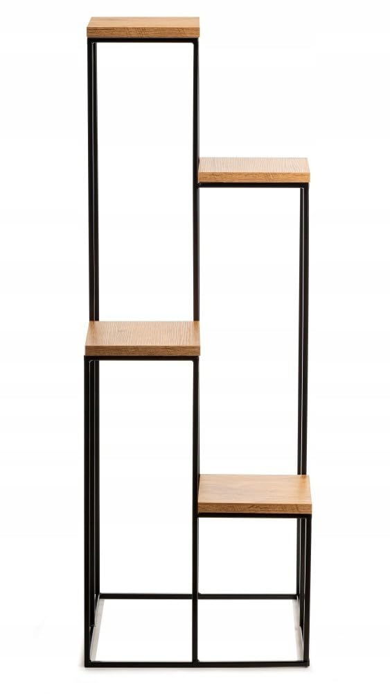 4 Etagen Blumentreppe Metall - Pflanzentreppe 110 cm Hoch - Blumenregal mit MDF-Platten in Eichenoptik - Solider Blumenständer für die Innendekoration