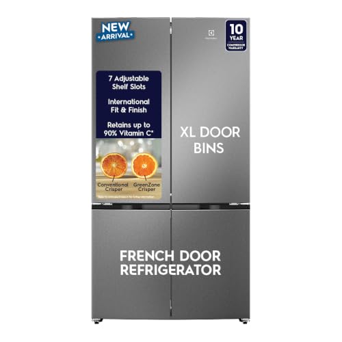 Image of Electrolux 547L 4 Door Side by Side Refrigerator, Bottom Mount Freezer, GreenZone, QuickFreeze, XL Door Bins, Cooling360, Inverter, French Door, UltimateTaste 600, EQE5400D-S, Stainless Steel
