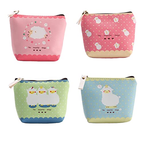 4 Pièce Porte-Monnaie Mignon, Porte-Monnaie pour Femmes, Joli Portefeuille à Fermeture à Glissière, pour Cartes D'identité, Clés, Écouteurs, Rouge à Lèvres, 4 Styles Cover