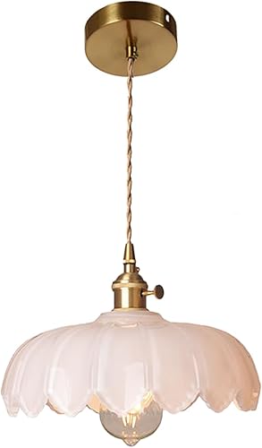 Lámparas colgantes retro vintage de vidrio pesado, pantalla redonda de 9.6 pulgadas de diámetro y latón dorado con interruptor de encendidoapagado,