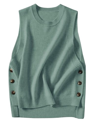 Wanzetaly Women's Sleeveless Sweater Vest Loose Round Neck Ribbed Knit 2025 Spring Trendy top(0619-Green-XL)