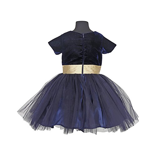 Image of SOFYANA Baby-Girls Round Neck Poly Satin /Net Fancy A-Line Dress Navy Blue Kids Wear Frock 10-11Years