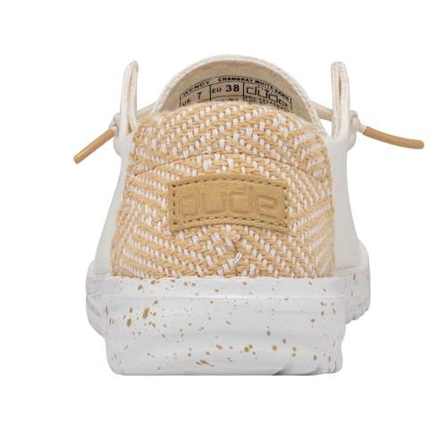 Image of HEYDUDE Women's Wendy Chambray White Sand Size 10 | Women's Shoes | Women's Lace Up Loafers | Comfortable & Light-Weight