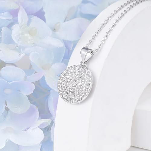 Sterling Silver Coin Pendant Necklace for Women Hypoallergenic Cubic Zirconia Adjustable Charm Elegant Round Necklace Jewelry Gifts for Wife Mom4